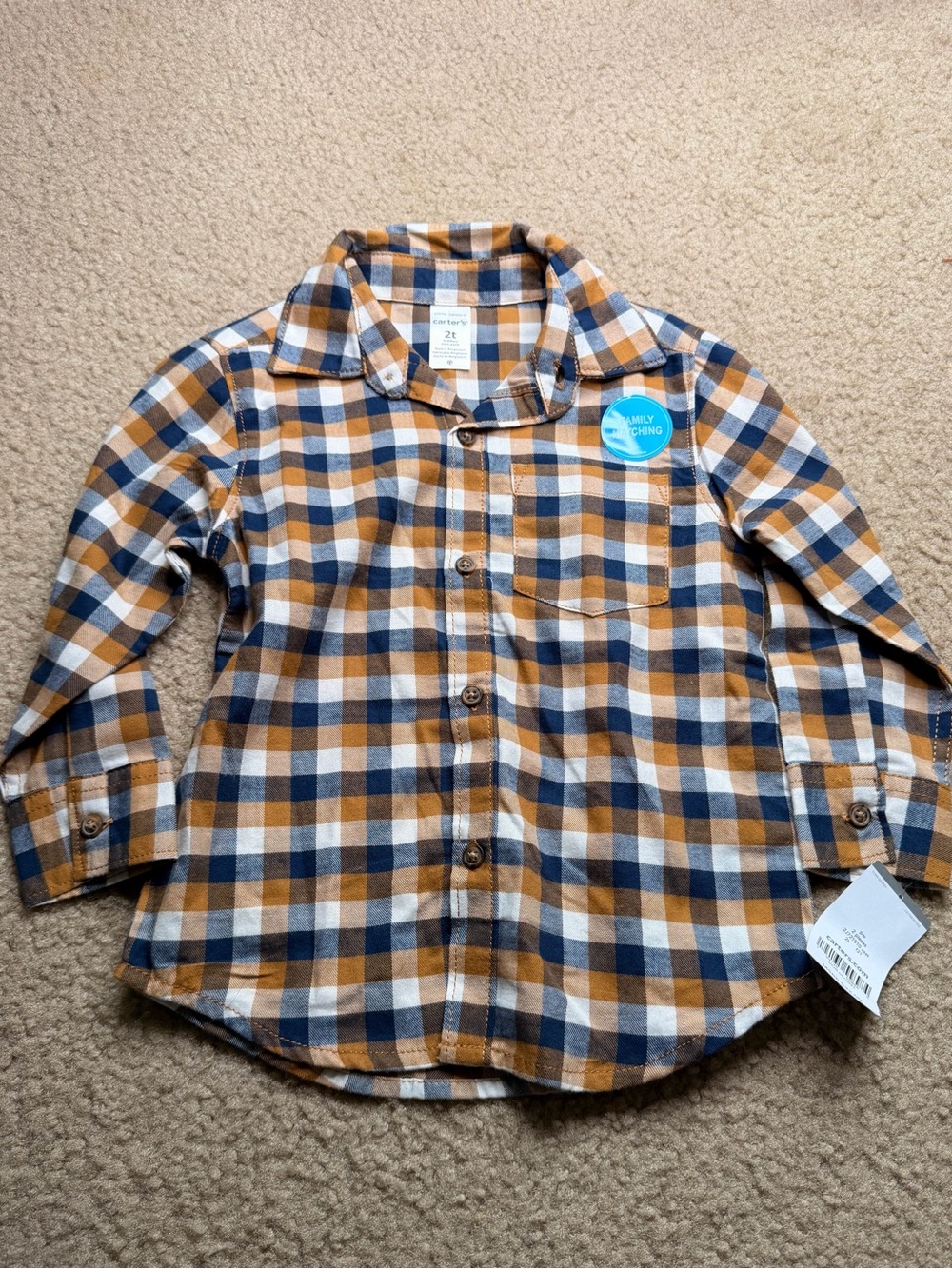 Carter's Mustard, Navy & White Plaid Button-Down Shirt 2T